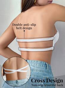 1pc Lace Open Back Underwired Brassiere Women, Small Bust Enhancing Minimizer Strapless Slip-Resistant Bra Lingerie - White - View 2