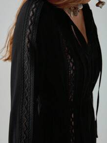 Chiquease Bohemian Romantic Lace Patchwork Dress For Women Black Dress Casual Black Dress Collared Dress Lace Dress Women Dress Fall Cloth For Women - Black - View 6
