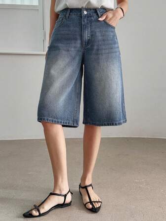 DAZY Women's Loose Straight-Leg Denim Bermuda Shorts,Back To School Clothes Jorts