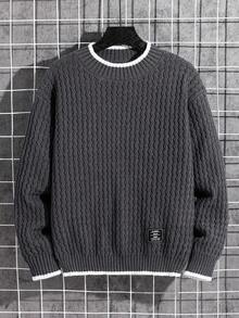 SHEIN 青少年男孩对比纹理提花针织毛衣，适合冬季、旅行和学校青少年男孩毛衣灰色毛衣男孩针织毛衣男士灰色毛衣儿童开学第一天儿童场所男孩我的开学第一天校园风格麻花针织毛衣纹理毛衣男孩儿童男孩青少年男孩开学第一天青少年男孩妈妈和我为孩子们 - 灰色 - 查看 6