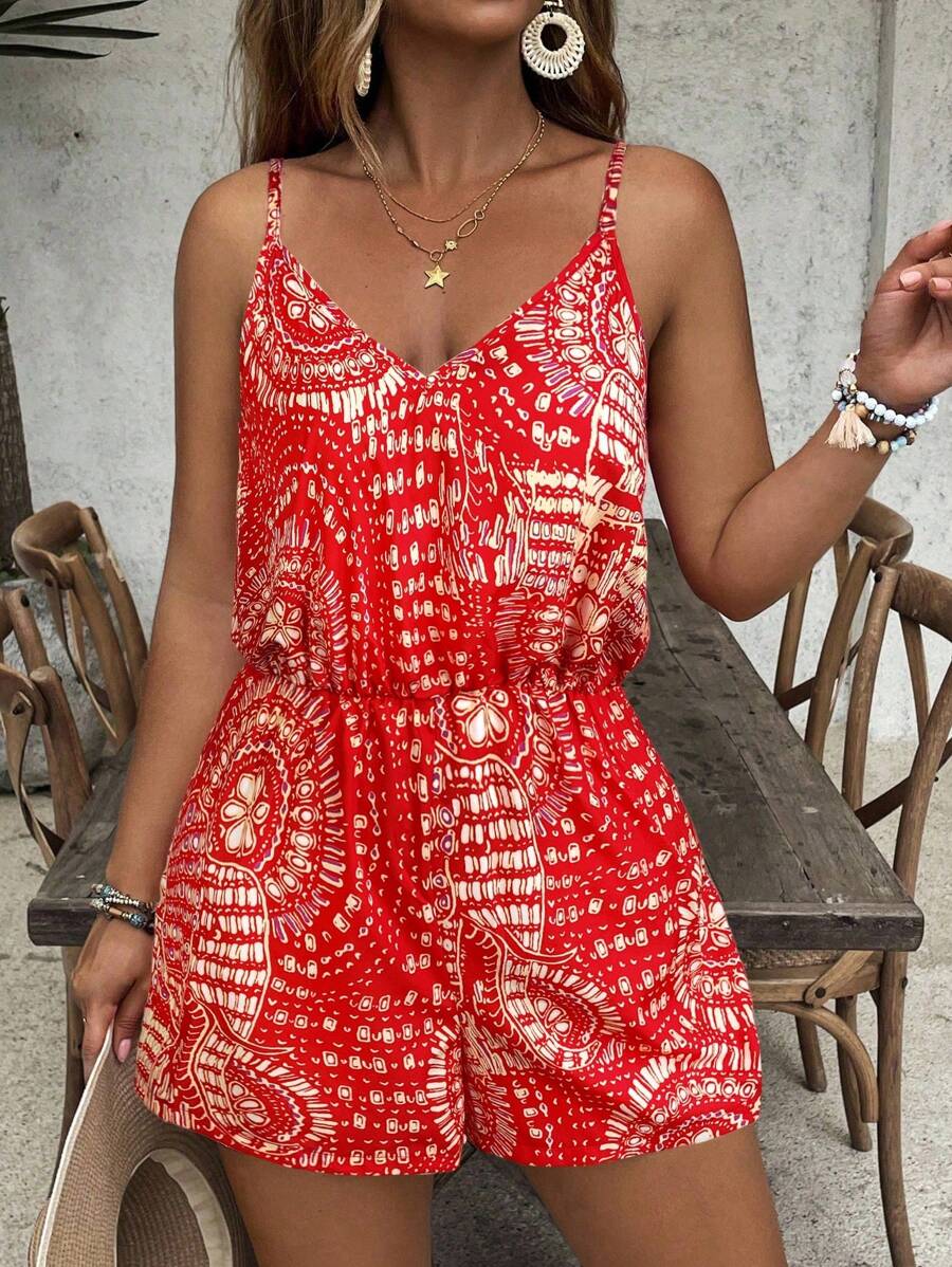 SHEIN VCAY Damen Große Größen Jumpsuit in Blumenmuster, lässig, ärmellos