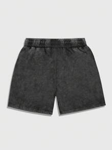 ROMWE MEN Street Life 男士夏季休闲水洗图案印花短裤 - 黑色 - 查看 2