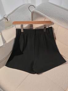 Seusyu Solid Color Frilled Pocket Elegant Chic French Style Summer Shorts