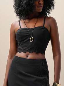 Zolique Women's Top Lace Patchwork Slim Fit Summer Date Concert Sexy Top - Black - View 1