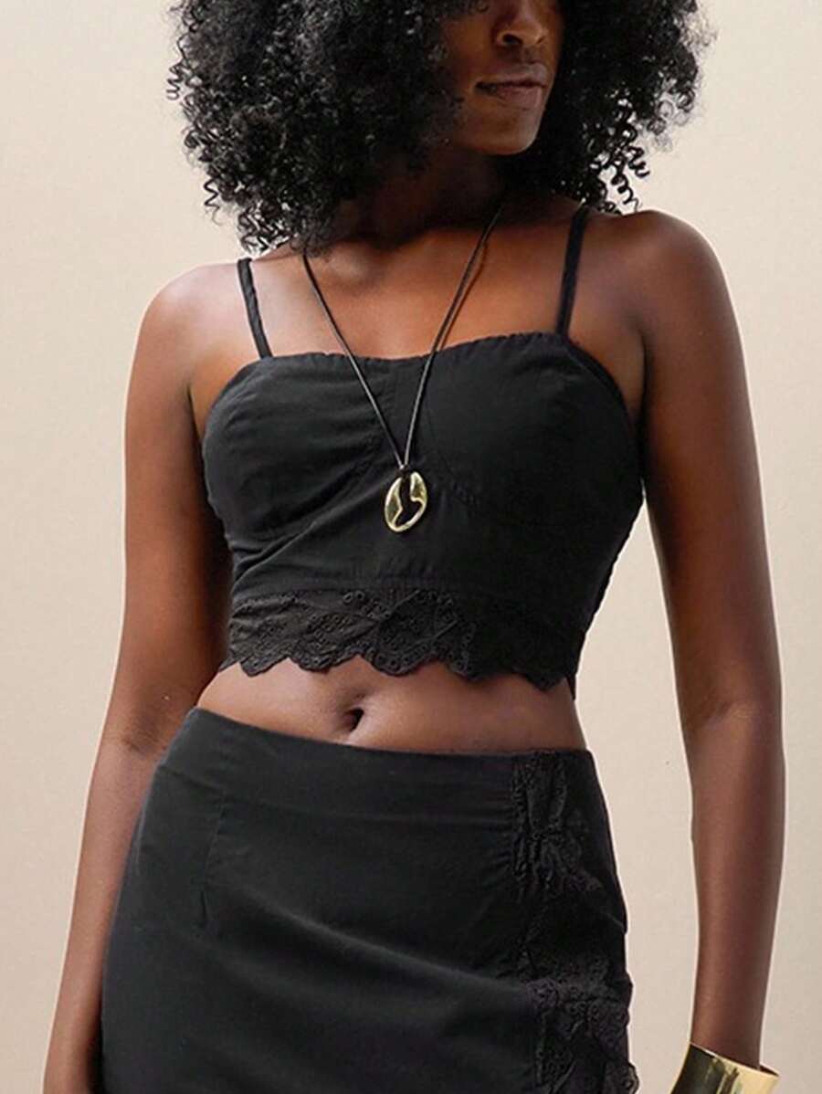 Zolique Women's Top Lace Patchwork Slim Fit Summer Date Concert Sexy Top - Black - View 1