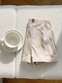 Pantaloncini casual intrecciati a blocchi di colore per ragazze giovani