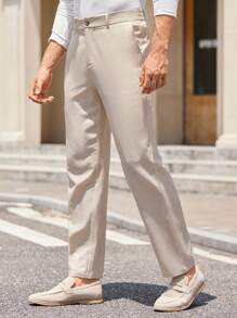 Manfinity VCAY Men's Casual Woven Tapered Suit Pants Men Beige Pants Men Summer Pants Men Lightweight Pants Beige Slacks For Men Men Dress Pants
