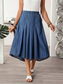 EMERY ROSE 女士休闲水洗褶皱牛仔迷你裙 - 藍色 - 查看 7