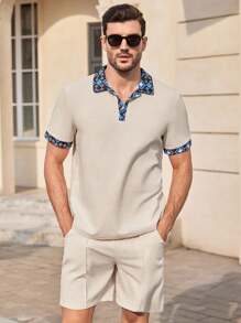 Manfinity NXTstreet 2 件男士休闲印花短袖宽松 POLO 衫套装，夏季' - 彩色 - 查看 1