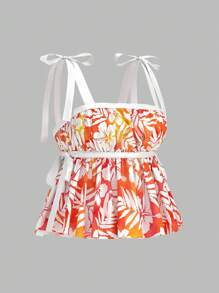 SHEIN MOD Plus Size Vacation Element Print Bowknot Cami Top.Beach Top - Multicolor - View 3