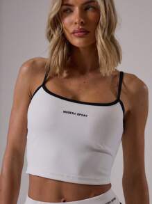 Musera Sport Áo Cami dài ôm sát, viền tương phản, thích hợp cho tập luyện thể thao, tập gym, câu lạc bộ Padel, thể dục thể hình mùa hè. - Đen và trắng - Xem 2