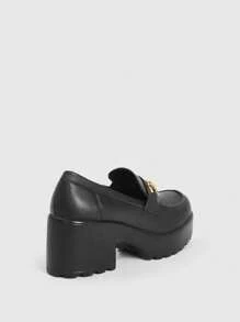 CUCCOO BIZCHIC Zapatos de mujer tipo mocasín con plataforma, detalle de pespunte y decoración metálica, elegantes, en color negro, para el verano, vacaciones, vuelta al colegio, estudiantes universitarios, básicos elegantes, casual de oficina, Navidad, otoño, Año Nuevo, vacaciones