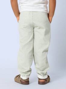 SUMWON 套穿式条纹斜纹棉休闲裤，春秋季日常舒适儿童款，弹性腰带可调节抽绳裤，休闲百搭。 - 綠色 - 查看 5