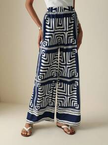 Vesra 女士松紧腰条纹阔腿宽松休闲裤