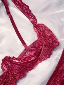 SpicyHot 女士蕾丝性感内衣套装（2 件，带钢圈）蕾丝内衣套装红色内衣套装蕾丝丁字裤套装胸罩和内裤，外出
