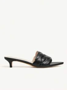 CUCCOO CHICEST Women's Elegant Casual Minimalist All-Match Black Faux Leather Pointed Toe Kitten Heel Sandals, Suitable For Workplace, Holiday, Beach, Versatile, Halloween - Black - View 7