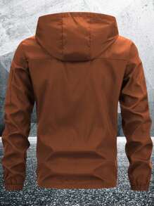 Manfinity Homme Men's Casual Solid Color Hooded Zip-Up Outdoor Windbreaker Jacket, Men Brown Hoodies, Tactical Jacket Men, Tech-Wear Jacket, Fall