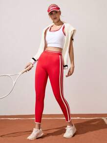 CourtClass Contrast Color Stripe Casual Versatile Yoga Sports Leggings - Multicolor - View 1