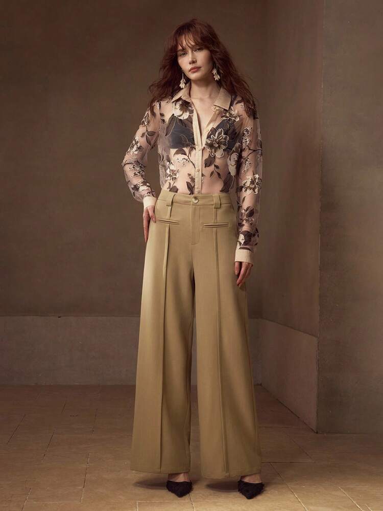 PINTUCK WIDE LEG SUIT PANTS
