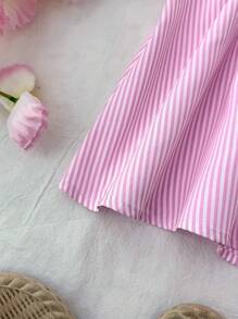 SHEIN Cute Pink Striped Peplum Blouse With Flounce Sleeves And Square Neckline For Teen Girls Pink Babydoll Top Babydoll Top Girls Babydoll Top Summer Babydoll Top Ruffle Sleeve Babydoll Top - Pink - View 5