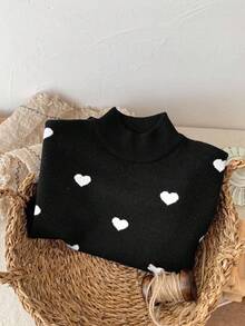 LMoss Kids LMoss Young Girl Heart Textured Knit Sweater,Casual And Warm Autumn Black White For Jumper With Hearts Back To School Girls - Black - View 6