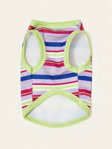 PETSIN 1pc Pet Dog Cat Dopamine Stripe Print Elastic Breathable Vest, Suitable For Both Dogs And Cats - Multicolor - View 2