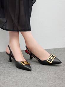 CUCCOO BIZCHIC 女士尖头简约高跟鞋，带金属装饰，休闲日常穿着 - 黑色 - 查看 5