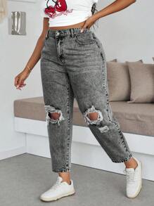Slaydiva Quần Jeans Co Giãn Rộng Có Túi Cho Nữ Size Lớn - Xám - Xem 5