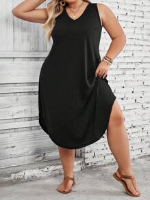 SHEIN CURVE+ Curve Plus Size/Autumn Clothes /Fall Women Clothes/Winter Clothes For Women/Winter ClothesPlus Size Women's Solid Color Curved Hem Vest Dress Plus Size Dresses Plus Size Casual Dress Curvy Dress 8xl Dresses 5xl Dresses