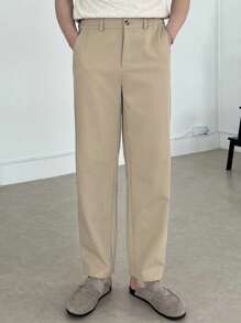 DAZY All Season Plain Khaki Elastic Waist Design Men's Suit Pants, Suitable For Work Business Attire - Khaki - View 4