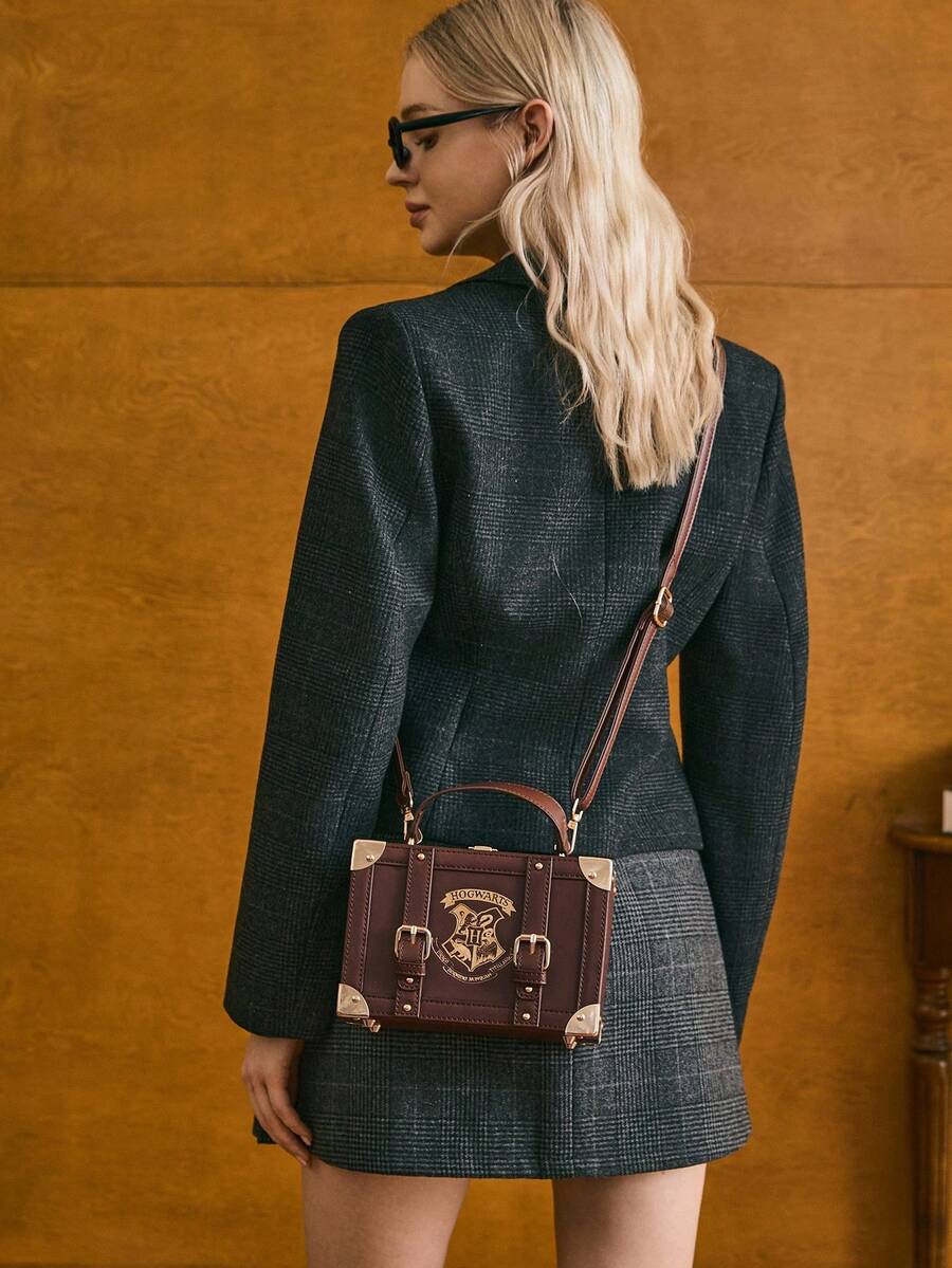 HARRY POTTER X SHEIN Letter & Badge Graphic Top Handle Bag - Coffee - View 1