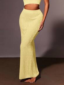 Athîral Women Elastic Waist Extra Long Fish Tail Maxi Knitted Skirt, Elegant In Fall/Winter