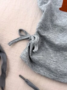 少女休闲红色女孩只想玩得开心比口号白色露肩领文字印花短腰聚拢短袖紧身裤，春夏季，基本款，日常款，百搭款，运动时尚夏季上衣，返校季，校服 - 灰色 - 查看 6