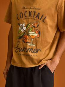 Musero Men Oversized Large Graphic Tee Short Sleeve Drop Shoulder Summer Holiday Vacation - Khaki - View 5