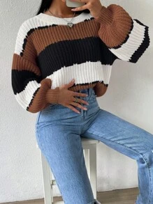 EMERY ROSE Women's Casual Everyday Contrast Color Round Neck Oversized Sweater Knit Pullover Fall Winter, Christmas - Multicolor - View 7