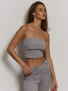 MUSERA Top corto tipo bandeau sexy, lindo, elegante y bohemio para vacaciones, de tela gruesa y suave, apropiado para la oficina. Atuendo elegante para mujeres, para volver a la escuela. - Gris - Ver 1