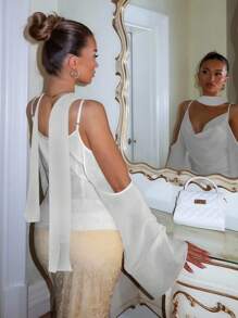 Glamine 2025 Elegante blusa de gasa sin mangas de unicolor con tirantes, ropa de otoño para mujeres, de vuelta a la escuela - Blanco - Ver 8