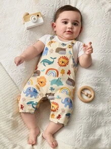 Cozy Pixies Mono de una pieza con estampado de animales de dibujos animados para bebés recién nacidos niño/niña, informal y versátil