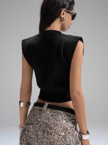 LYSMO Decorazione in metallo nero minimalista, spalle larghe, colletto alto piccolo, stile old money, abbigliamento da ufficio per donna, comodo e casual, versatile per pendolarismo e campus - nero - Visualizzare 3