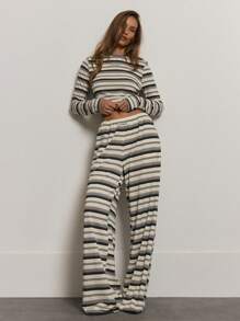 MUSERA Embroidered '' Long Sleeve Stripe Top Only Cute Casual Fall Autumn Vacation Elegant Winter Airport Back To School Office Collective Fall Elegant Spring Summer - Multicolor - View 5