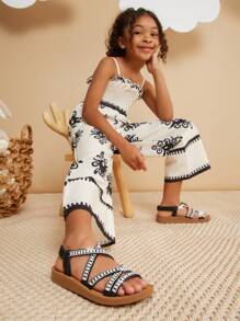 Mini mi Giày sandal đế xuồng đính ngọc trai đen thanh lịch cho bé gái - Thanh lịch & dễ sử dụng cho hàng ngày hoặc sự kiện - màu đen - Xem 3