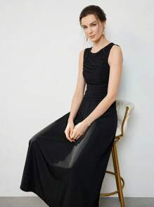 Uhlyne Vestido casual vintage de diseño minimalista elegante y de moda, con diseño plisado de unicolor de alta gama para mujeres