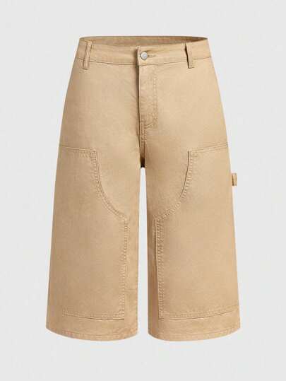 Street Life Pantalones informales de verano para hombre de unicolor con bolsillo inclinado y sueltos en denim 3/4