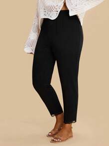 Travachic Plus Size Women Solid Color High Waist Toothpick Design Casual Capri Pants,Holiday Outfits For Women