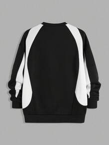 SHEIN 青少年女孩休闲街头风格字母印花运动衫，舒适的学院风柔软面料，适合日常穿着、上学、旅行、户外运动 - 黑與白 - 查看 5