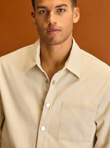 Musero 男士长袖纽扣前袋细节夹克，春夏度假款 - 杏色 - 查看 5