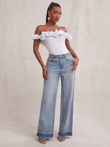 NYA SZN Bodysuit Floral Kontrast Bodysuit mit Kreuzriemen Detail, Tee-Party, Ausgehen, Büro, inspiriert von Prominenten