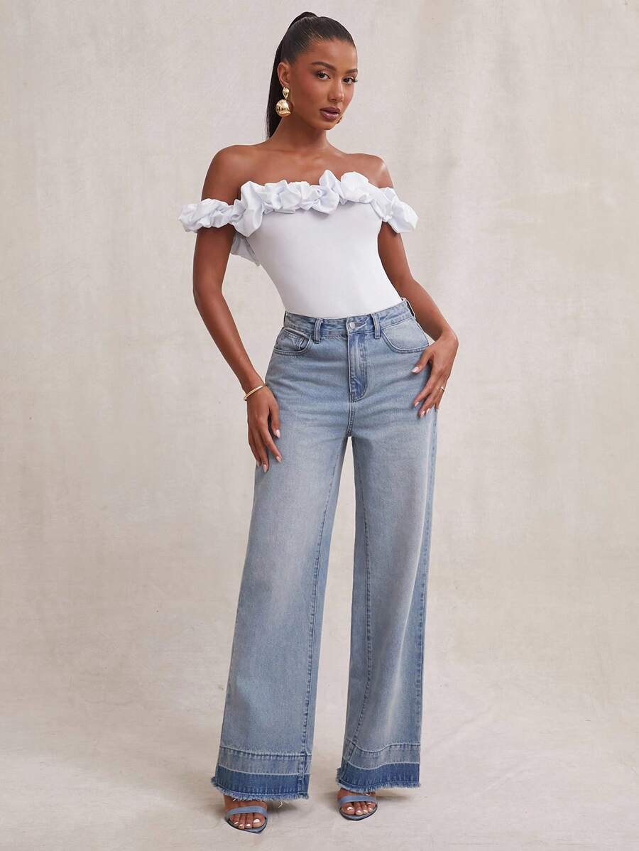 NYA SZN Bodysuit Floral Kontrast Bodysuit mit Kreuzriemen Detail, Tee-Party, Ausgehen, Büro, inspiriert von Prominenten