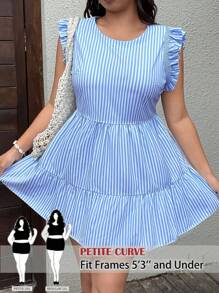 SHEIN PETITE Plus Size Women Striped Cap Sleeve A-Line Dress - Blue - View 1