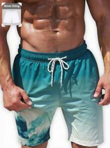 Surfspeed Shorts de playa casuales con estampado degradado para hombres, Bañadores verdes para hombres, Trajes de baño turquesa para hombres - Multicolor - Ver 1